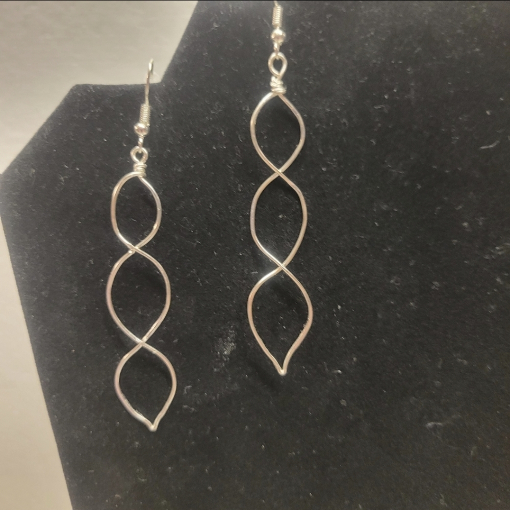 Handcrafted Silver Wire Wrapped Spiral Twisted Dangle Earrings
